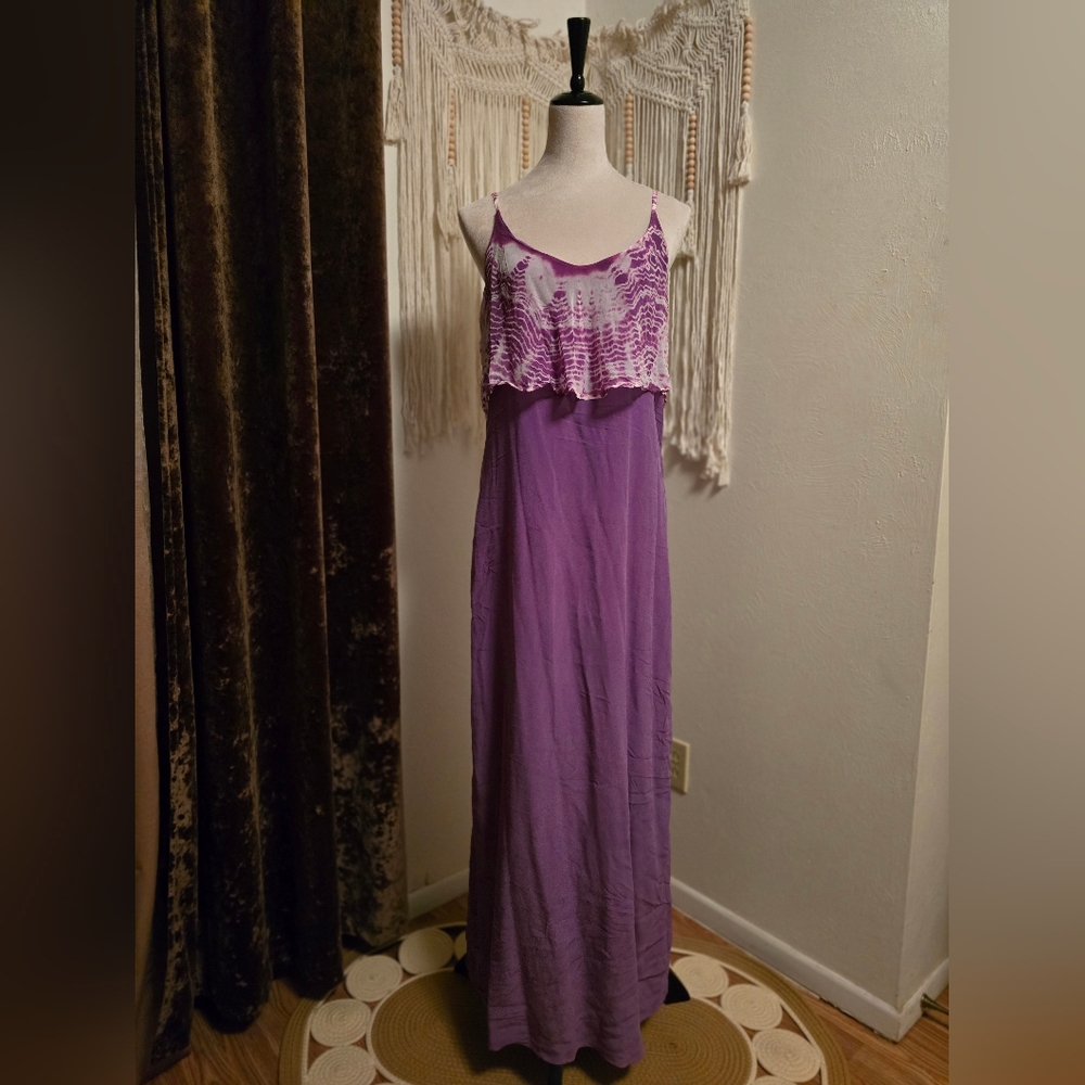 Gypsy05 Purple Silk Tie-Dyed Women's Maxi Dress